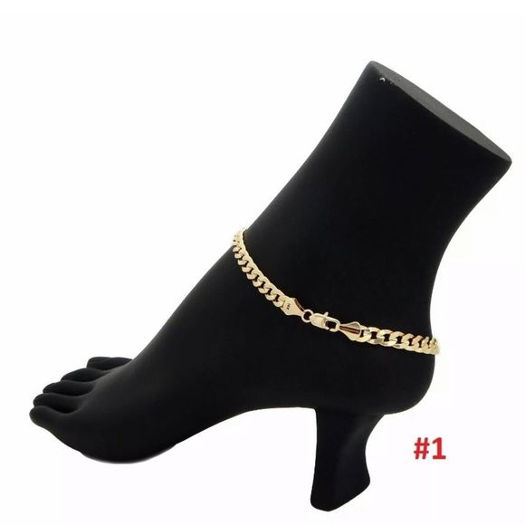 14K Gold Plated Stamped Ankle Bracelets - Picture 2 of 5